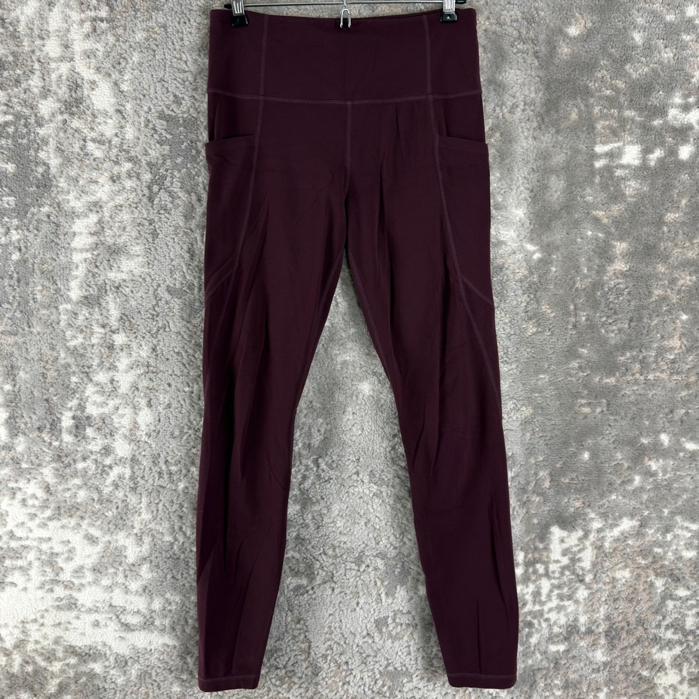 Athleta Size M‎ High Rise Pocket Salutation Stash Yoga Leggings Burgundy Womens